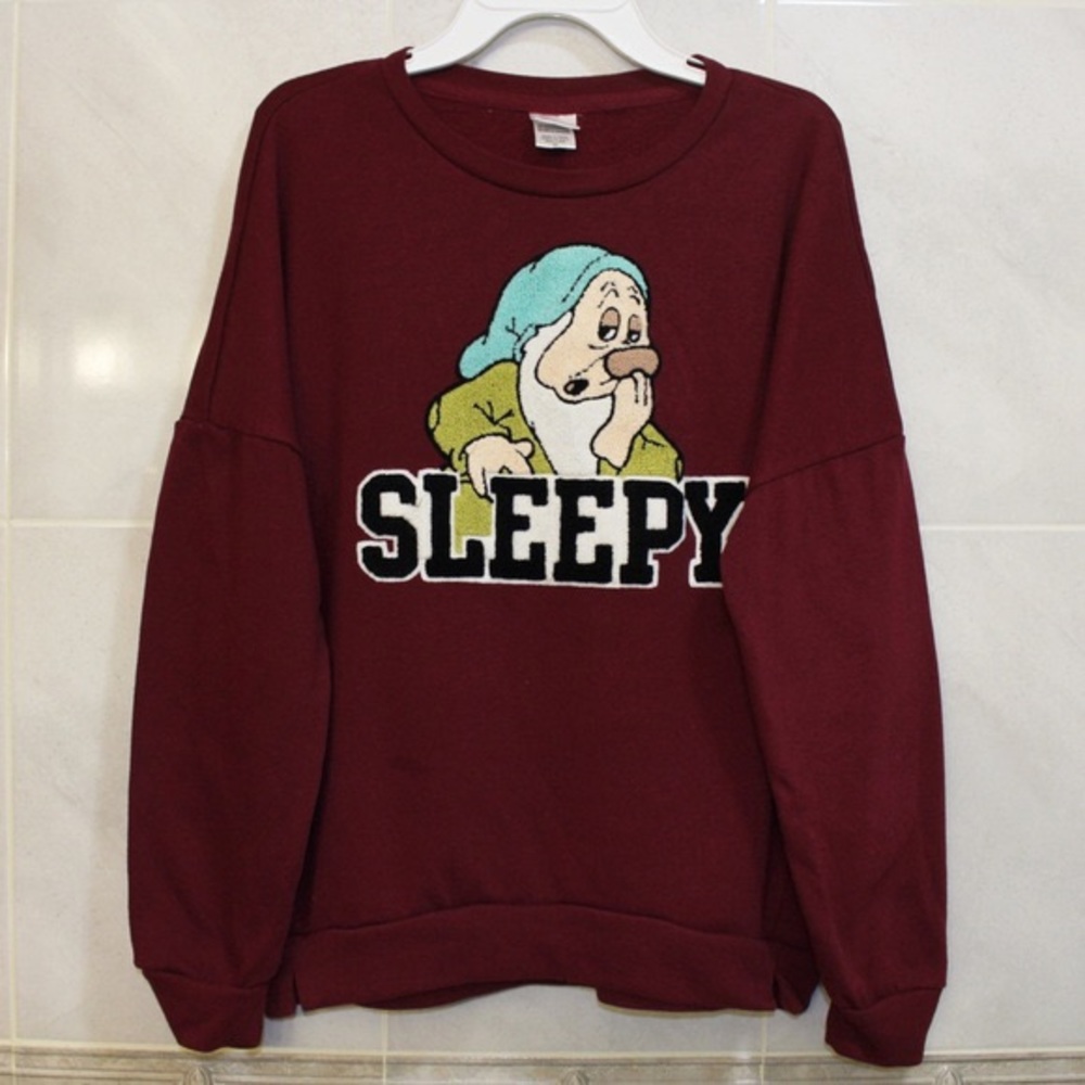 Snow White Sleepy Maroon Crewneck Pullover Sweater